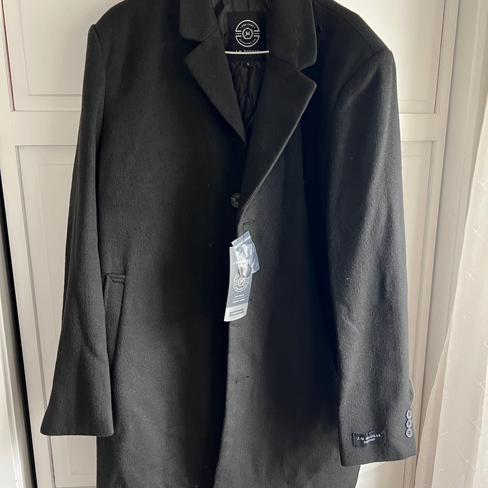 Men's J.M. Haggar Premium Topcoat Black Dress Coat / Size Large New with Tags!
